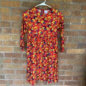 Hanna Anderson Girl's Red Floral Long Sleeve Knit Dress US Size 8 130 Fall